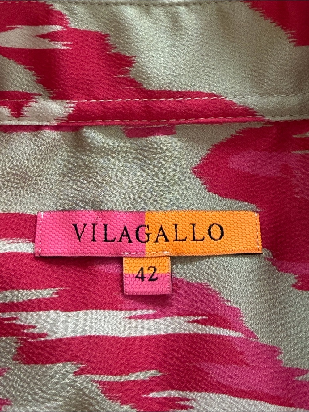 Vilagallo Rosa Fresa Ikat Print Tunic Button Down Shirt Pink Tan Size Large - Picture 8 of 11